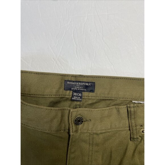 Banana Republic Mens 38x30 Dark Green Khaki Denim Jeans Slim Fit Straight Leg - Picture 4 of 6